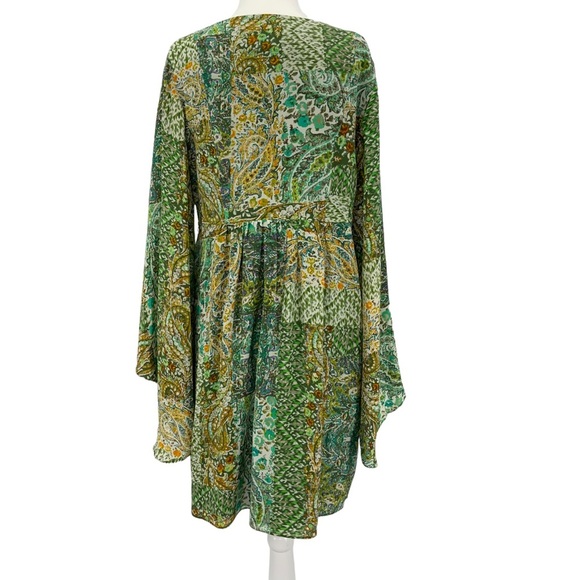 Anthropologie Floreat Green Pattern Angled Sleeve Dress B7 - Picture 8 of 11